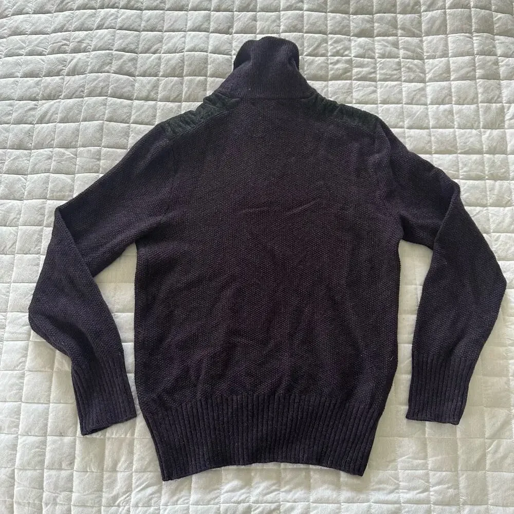 Banana Republic Sweater Mens Dark Purple Shawl Collar Wool Blend Shoulder Patch